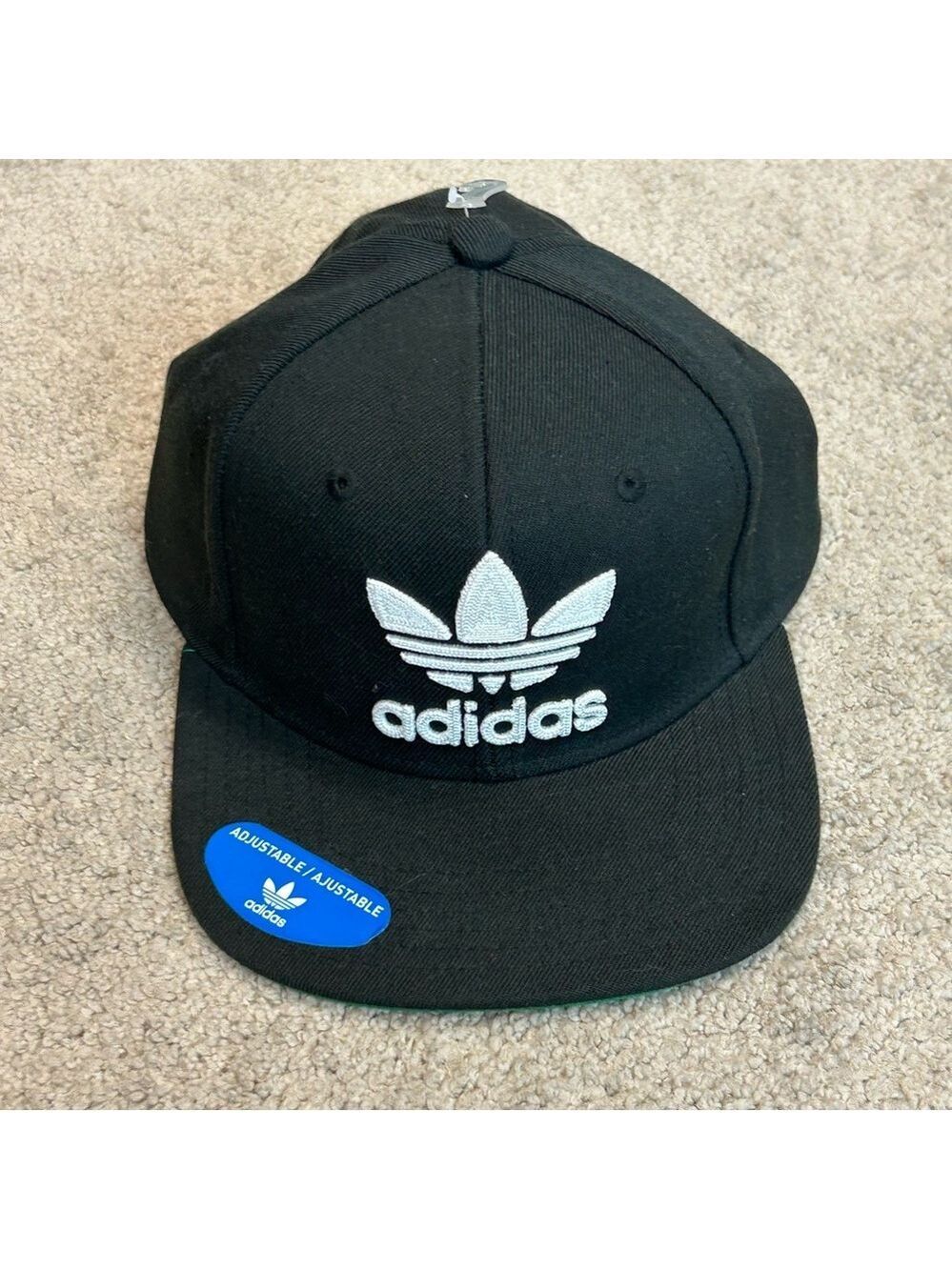 Men's ADIDAS Original Ori Trefoil Chain Black on White Snapback Flatbrim Hat Cap
